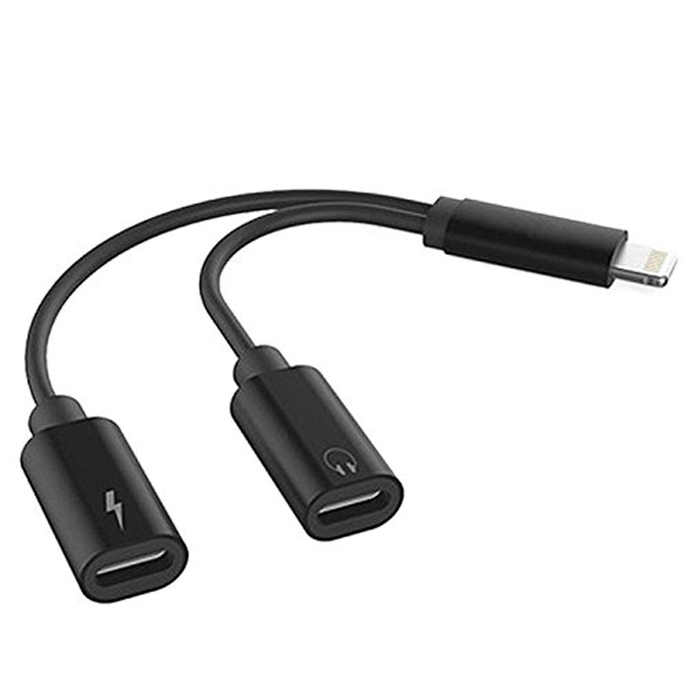 NEW 2-in-1 Lightning iOS Splitter Adapter with Charge Port and Headphone Jack (Black)